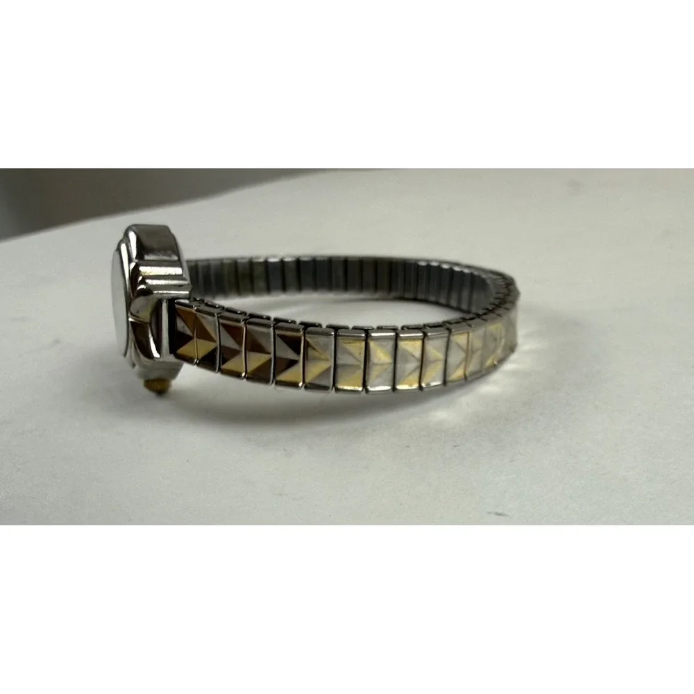 Watch It 90s Vintage Gold Silver 2 Tone Oval Quartz Stretch Band Bracelet Watch
